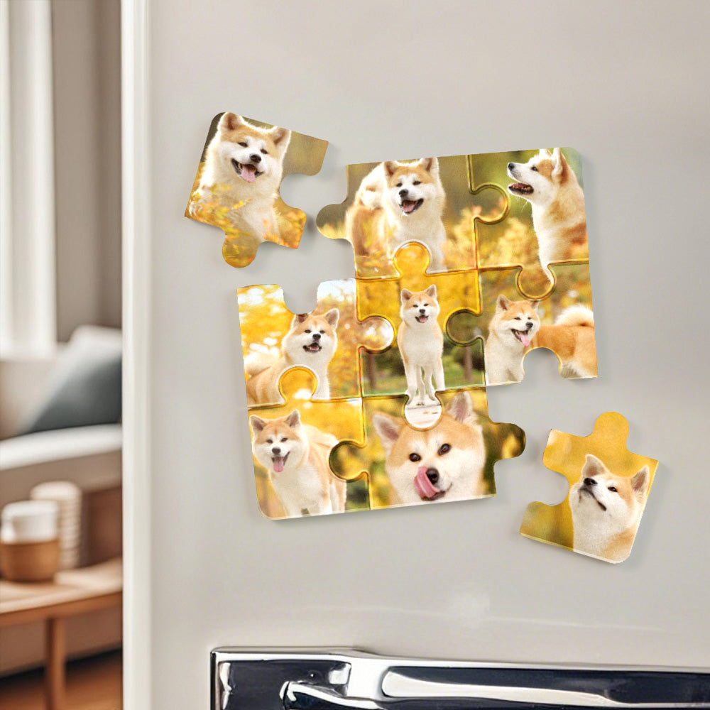 Personalized Photo Puzzle-Shaped Fridge Magnet – Custom Gift for Pet Lover