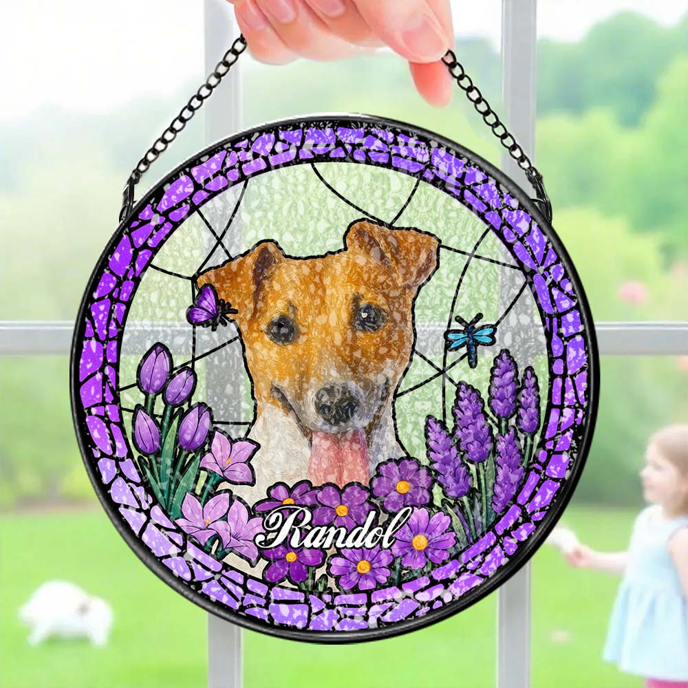 Custom Pet Portrait Stained Glass Suncatcher – Personalized Pet Keepsake Memorial Gift for Dog & Cat Lovers