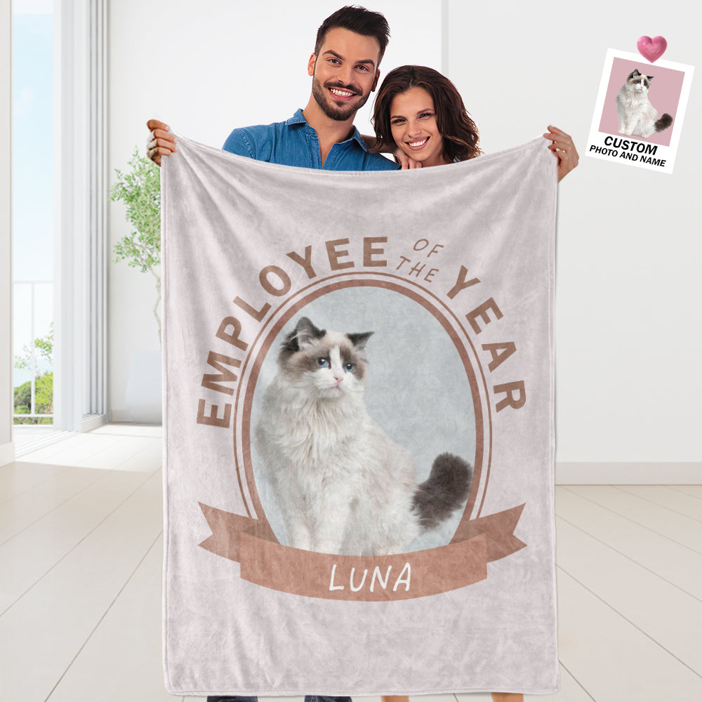 Custom Photo Blanket Employee of the Year Funny Pet Blanket with Name