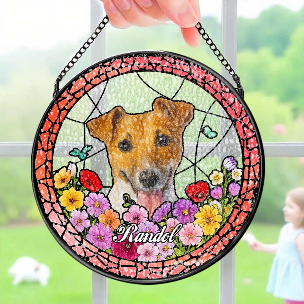 Custom Pet Portrait Stained Glass Suncatcher – Personalized Pet Keepsake Memorial Gift for Dog & Cat Lovers