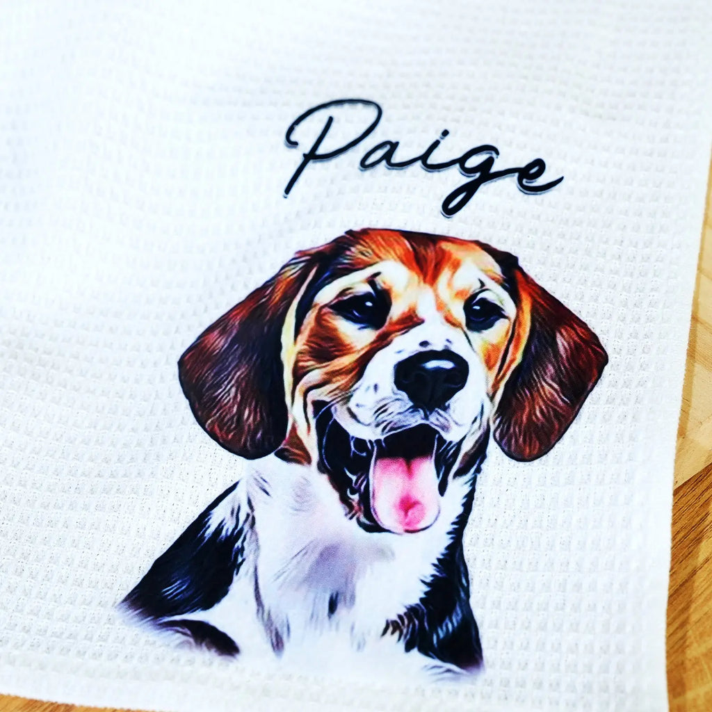 Personalized Oil Painting Style Pet Portrait Photo Cotton Waffle Tea Towel Birthday Anniversary Gift for Pet lover