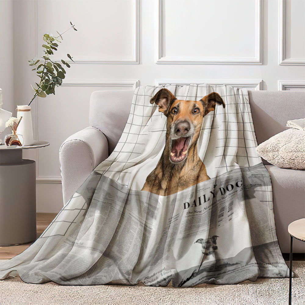 Custom Funny Pet Portrait Blanket Dog Read Newspaper in Toilet Blanket