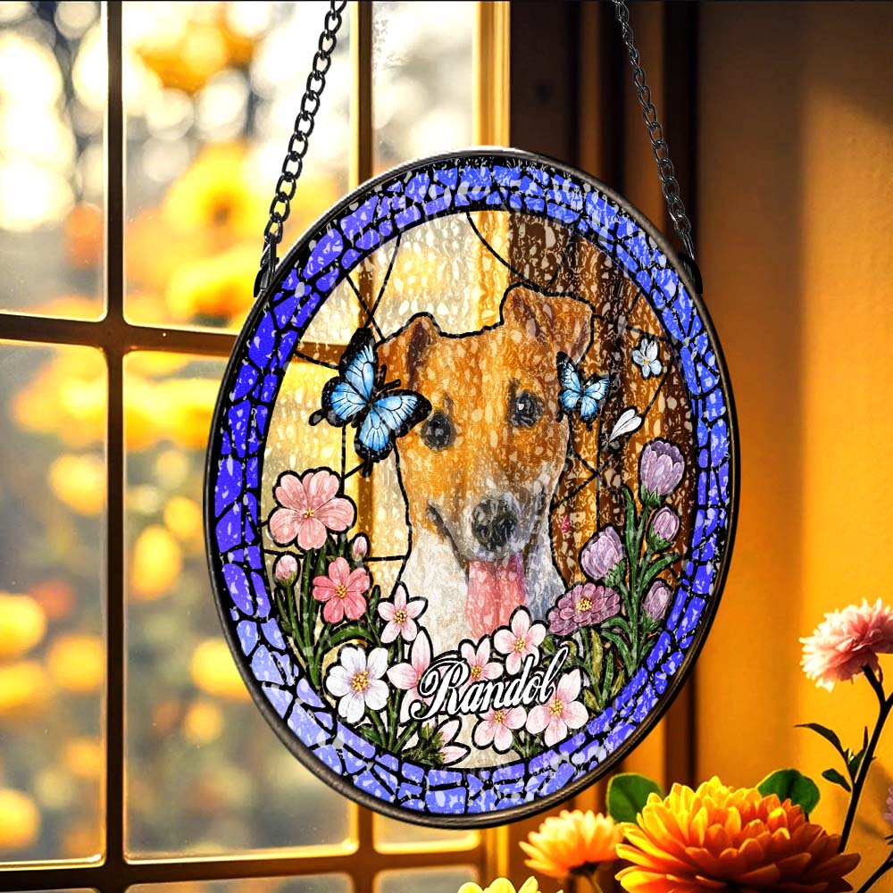 Custom Pet Portrait Stained Glass Suncatcher – Personalized Pet Keepsake Memorial Gift for Dog & Cat Lovers