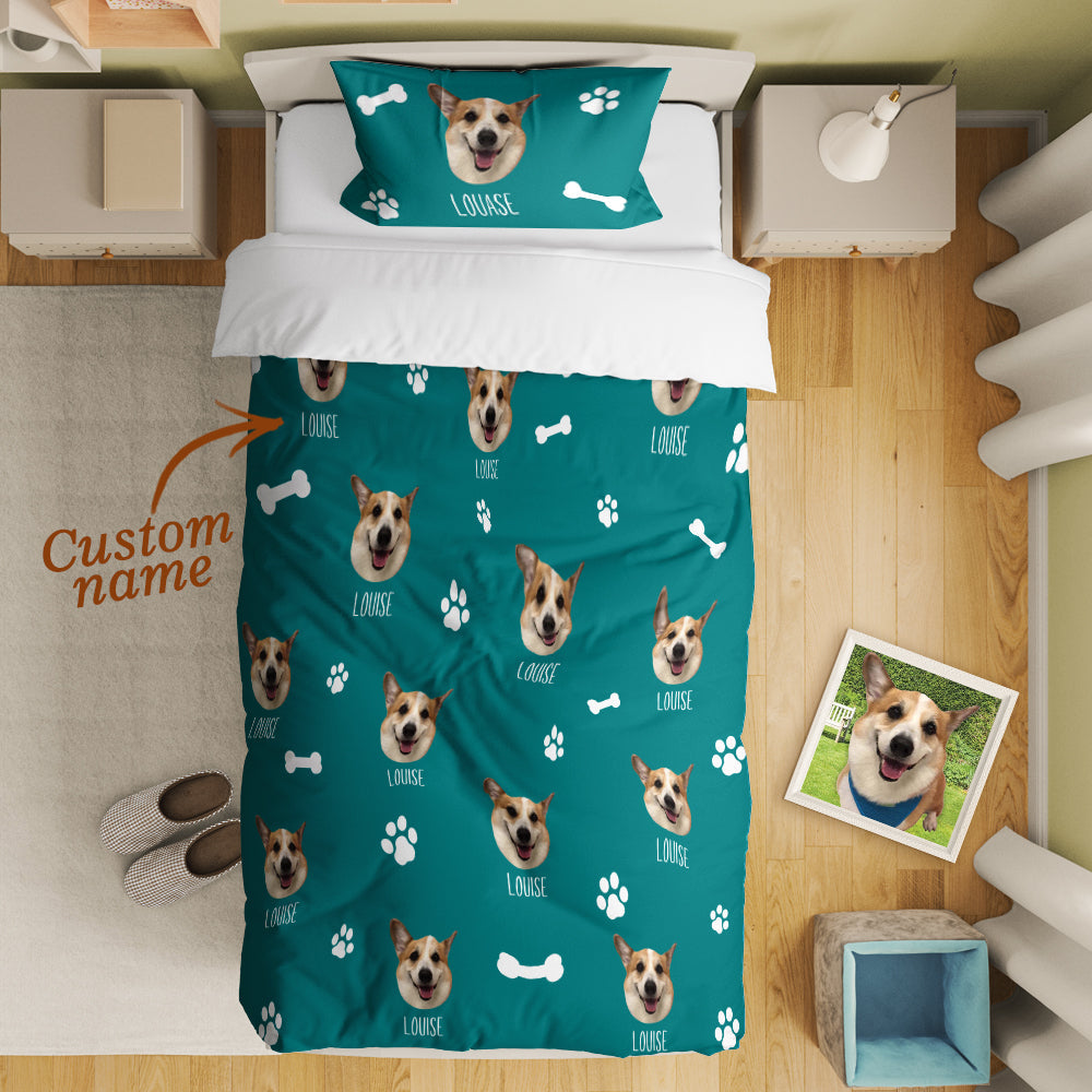 Personalized Pet Face Photo Bedding Set Custom Bedding Duvet Cover Bedding Sheet Gifts
