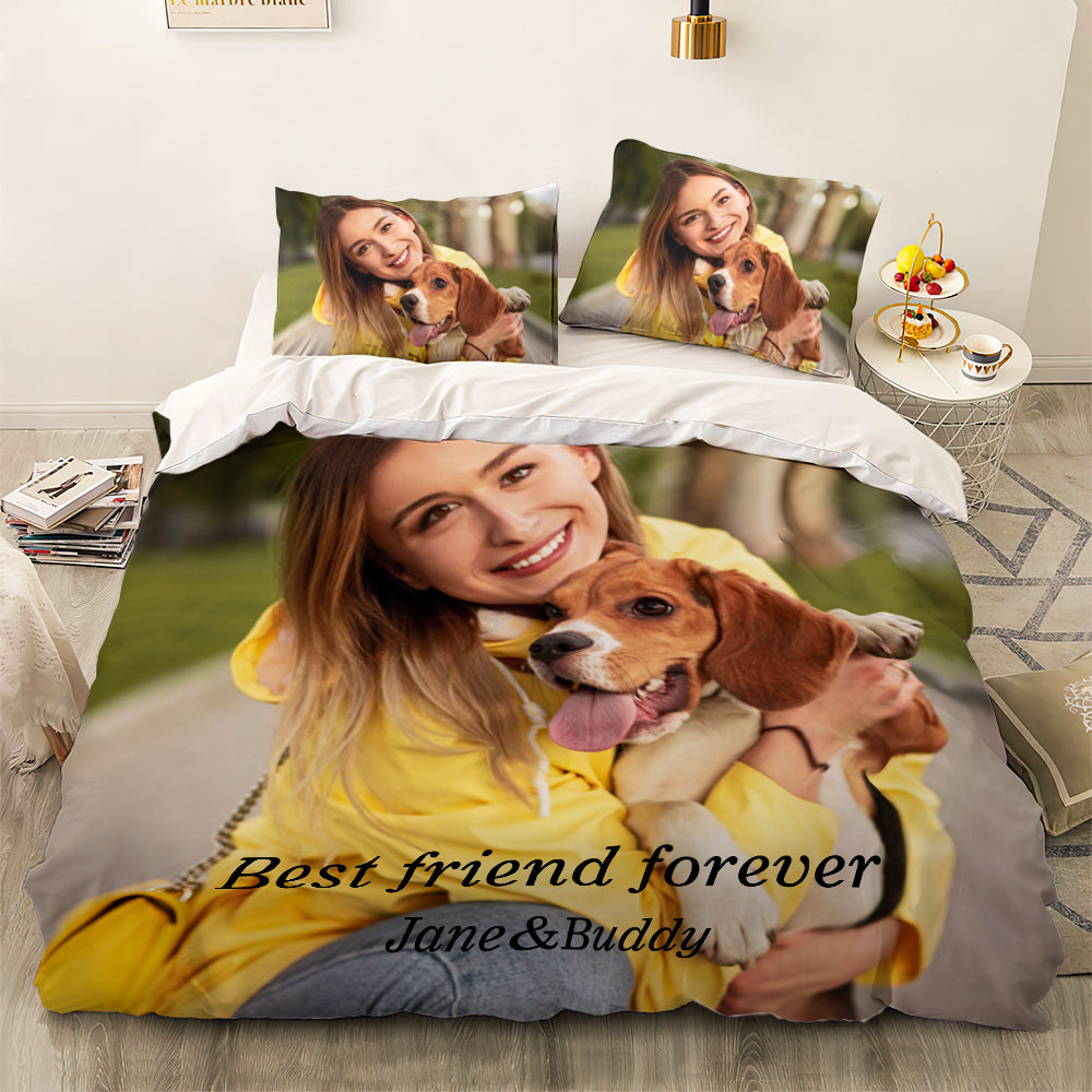 Personalized Pet Face Photo Bedding Set Custom Bedding Duvet Cover Bedding Sheet Gifts