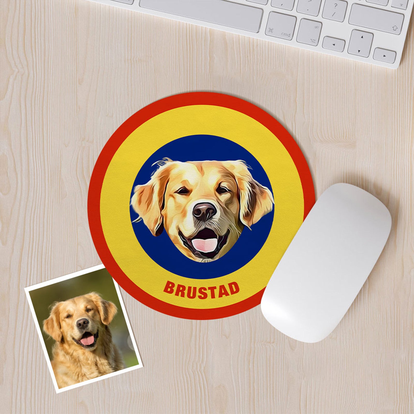 Personalized Pet Photo & Name Round Mouse Pad – Custom Desk Accessory