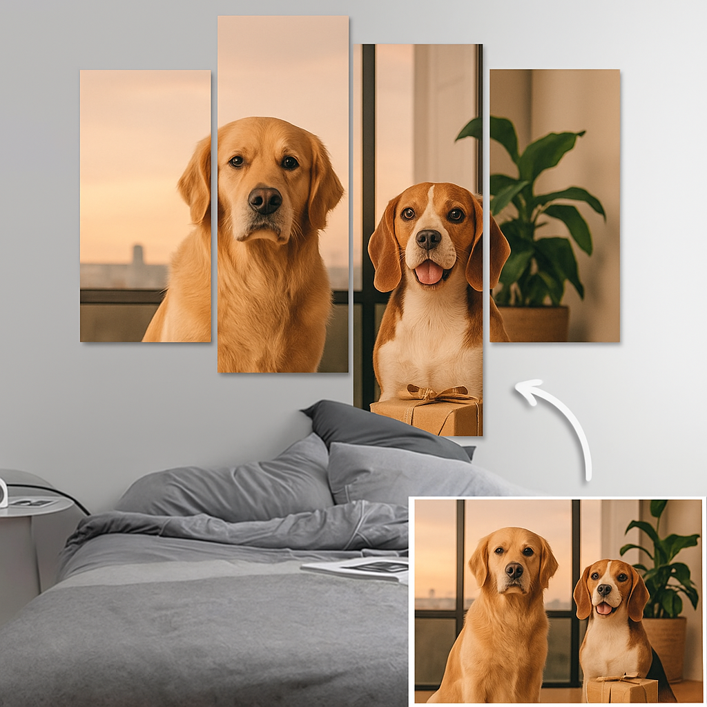 Custom 4 PCS Photo Oil Painting Canvas Art Wall Decor Frameless