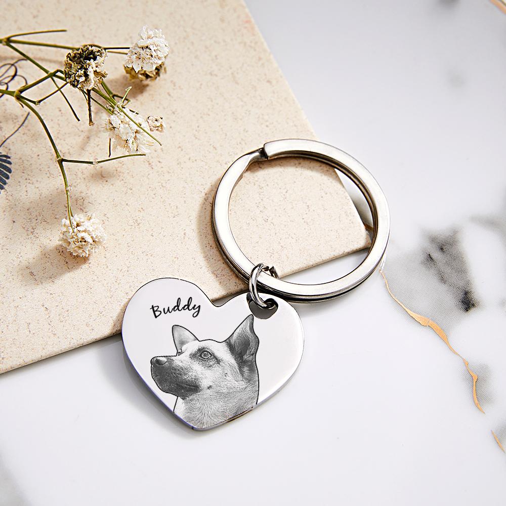 Custom Pet Portrait Heart Keychain Personalized Name