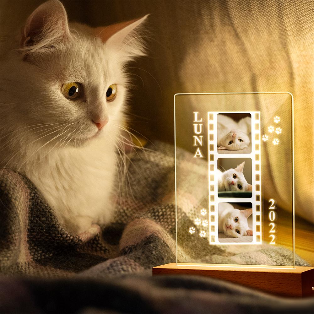 Custom Cat Photo Lamp as Cat Lover Gift Personalized Gift Photo Pet Portrait Bedside Lamp Night Light