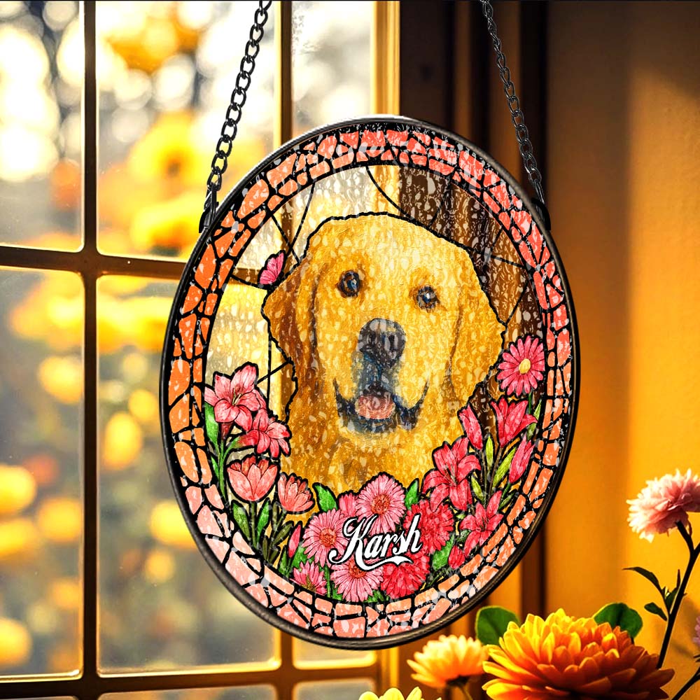 Custom Pet Portrait Stained Glass Suncatcher – Personalized Pet Keepsake Memorial Gift for Dog & Cat Lovers