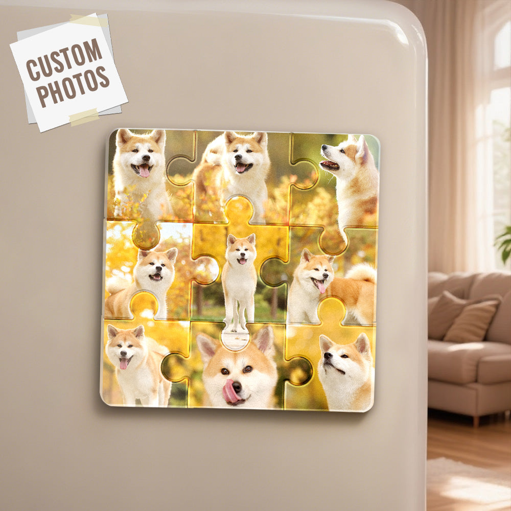 Personalized Photo Puzzle-Shaped Fridge Magnet – Custom Gift for Pet Lover